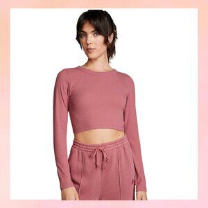 Pink Victoria's Secret Ribbed Long Sleeve Cropped Top